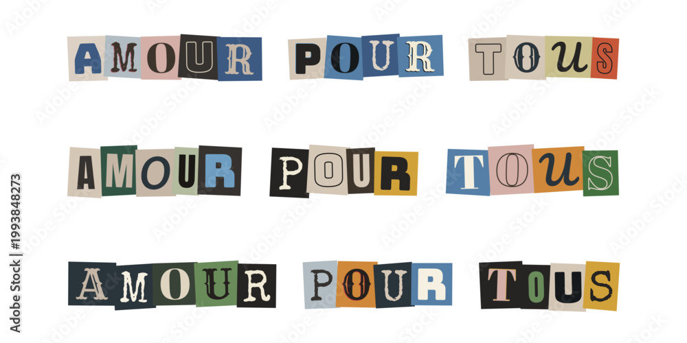 Fototapeta premium Message amour pour tous en lettres de decoupage style collage vintage retro