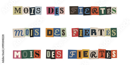 Mois des fiertes en lettres de decoupage style collage vintage pour design inclusif