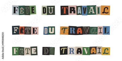 Texte Fête du Travail style collage rétro lettres découpées pour réseaux sociaux et militantisme