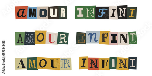 Texte amour infini style collage de lettres découpées type lettre de rançon vintage