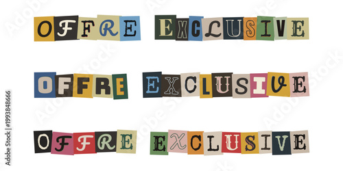 Texte offre exclusive en style lettre anonyme découpée pour marketing vintage et promotion créative