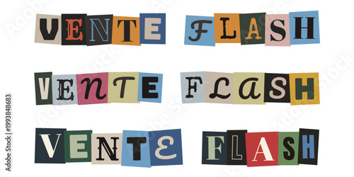 Vente flash en lettres découpées style collage pour marketing créatif et promotion vintage