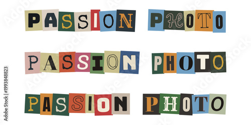 Texte Passion Photo style lettre de rançon découpée pour scrapbooking et collage créatif