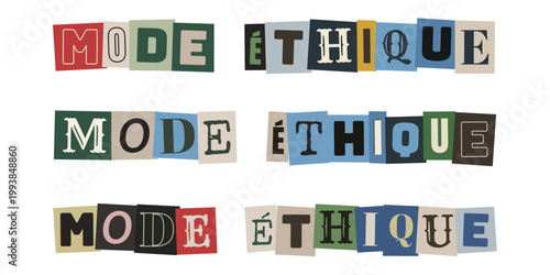 Mode éthique et écoresponsable, lettrage style collage de magazine découpé