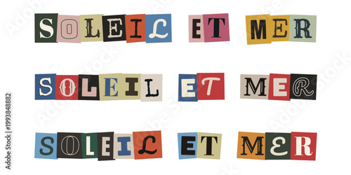 Texte de style lettre de rancon soleil et mer pour collage artistique