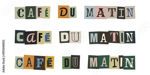 Texte Café du Matin style collage de lettres découpées pour scrapbooking et journaling créatif rétro
