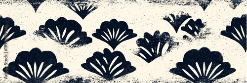 Japanese katazome style abstract block print pattern. Japanese katazome style block print pattern in navy on textured off-white background