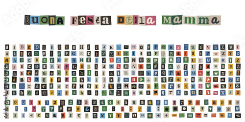 Lettere ritagliate stile anonimo per auguri Buona Festa della Mamma collage creativo fai da te