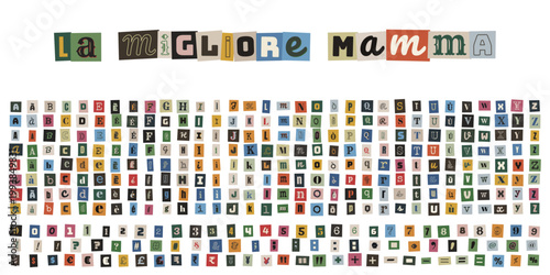 Lettere ritagliate da giornale per biglietto auguri festa della mamma