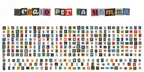 Lettere ritagliate stile riscatto per biglietto regalo festa della mamma