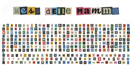 Alfabeto ritagliato stile lettera anonima per festa della mamma