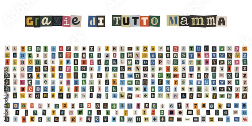 Lettere ritagliate stile giornale per biglietto auguri festa della mamma grazie di tutto