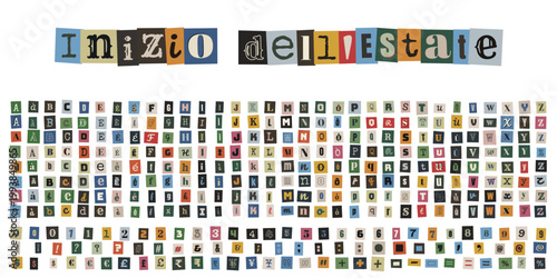 Lettere di giornale ritagliate per riscatto anonimo e collage creativo