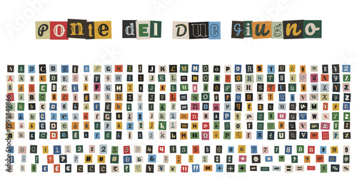 Alfabeto ritagliato stile lettera anonima per collage creativo e design grafico