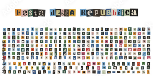 Alfabeto ritagliato stile riscatto per festa della repubblica italiana