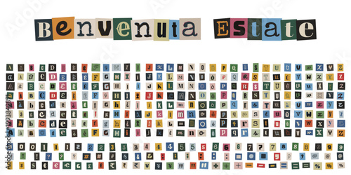 Alfabeto a ritaglio di giornale stile anonimo per messaggi creativi e collage