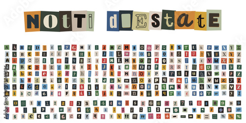 Alfabeto ritagliato stile lettera anonima per collage creativo e design punk