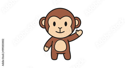 Brown cartoon monkey waving hand.