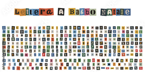 Lettera a Babbo Natale con ritagli di giornale stile anonimo per bambini