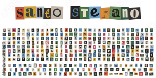 Alfabeto ritagliato stile lettera anonima per collage creativo e design grafico