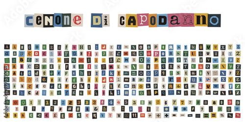 Lettere e numeri ritagliati da giornali per invito cenone di Capodanno creativo