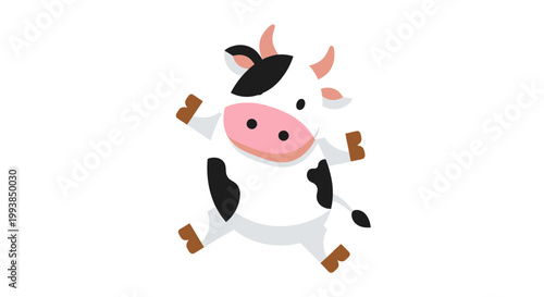 Cartoon cow jumping in air happily.