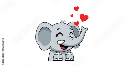 Cute Cartoon Elephant with Hearts.