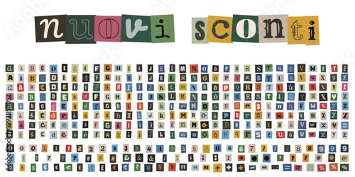 Lettere ritagliate da giornali stile collage per scritta nuovi sconti e offerte speciali