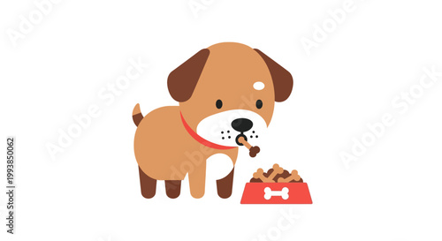 Cute Dog Eating from Bowl.