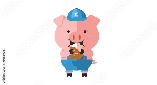 Cute Pig Wearing Blue Uniform.