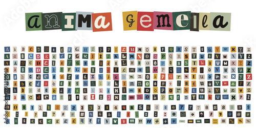 Alfabeto ritagliato stile lettera anonima per collage creativo e design grafico