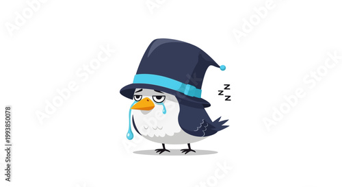Sad Cartoon Penguin Wearing Top Hat.