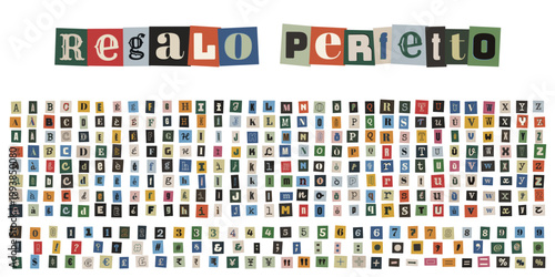 Lettere ritagliate da giornale per riscatto anonimo e collage creativo