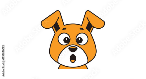 Surprised Cartoon Dog Face Closeup.