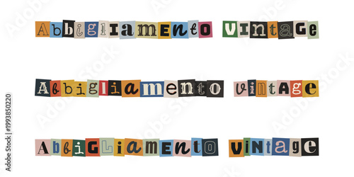 Scritta Abbigliamento Vintage in Stile Lettere Ritagliate da Giornale per Moda Retrò