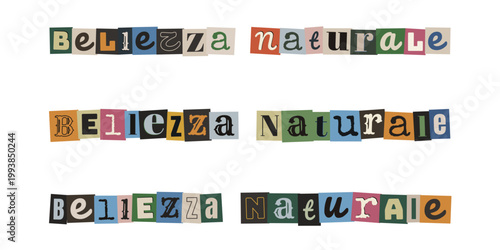 Scritta Bellezza Naturale in Stile Lettere Ritagliate da Giornale per Collage Creativo