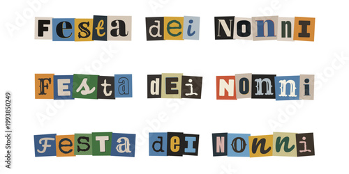 Scritta Festa dei Nonni in stile collage ritagli di giornale vintage