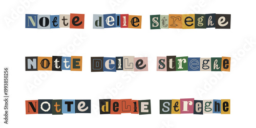 Scritta Notte delle Streghe in stile riscatto per festa di Halloween