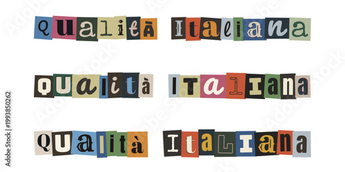 Scritta Qualita Italiana in stile lettera di riscatto ritagliata da giornale