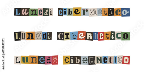 Scritta Lunedì cibernetico stile collage ritagli di giornale per marketing ecommerce creativo