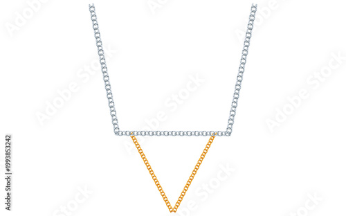 Stunning Gold Silver Chain Isolated On White Background, Antique Jewelry Vector Illustration.