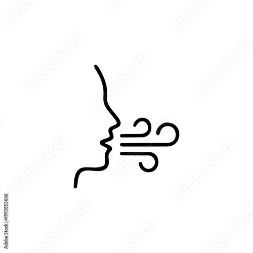 Respiratory mindfulness vector icon of a face profile breathing out air representing meditation calm breathing exercises and lung health