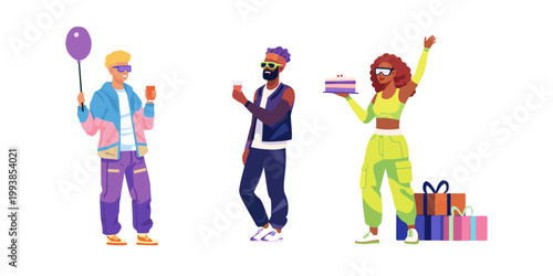 vector illustration of a group of people in trendy outfit at party moment