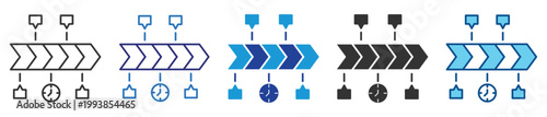 Timeline workflow icon set in multiple style