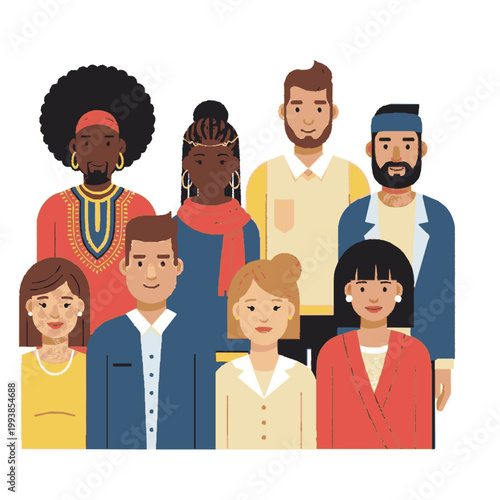A diverse group of individuals representing different ethnicities and backgrounds,