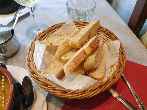 sliced bread in wicker basket