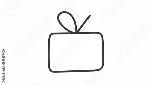 Simple line drawing of a gift box with ribbon, isolated on white background, perfect for holiday sales, special offers and surprise promotions.