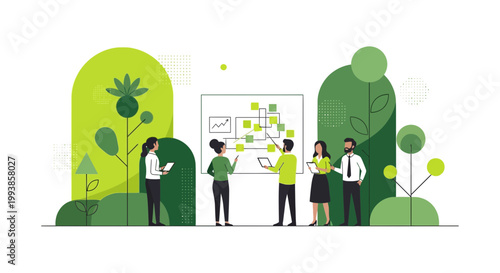 Business team planning project strategy during meeting illustration