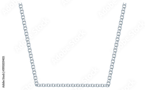 Stunning Silver Chain Isolated On White Background, Antique Jewelry Vector Illustration.
