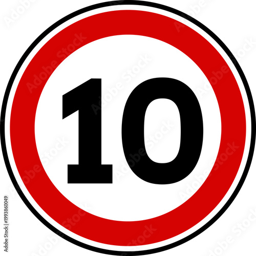 Speed limit sign of 10 kmh, Circle speed limit 10 sign vector